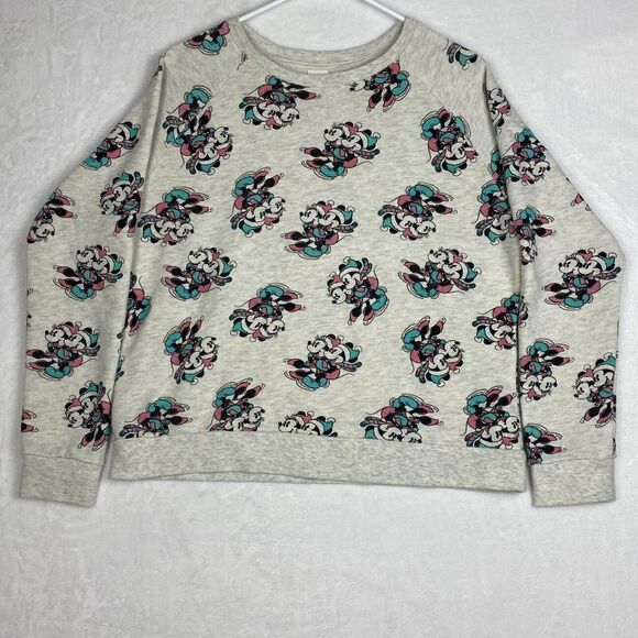 Disney Mickey & Minnie Mouse Ice Skating Sweater Womens Large Gray Sweatshirt - Picture 2 of 9